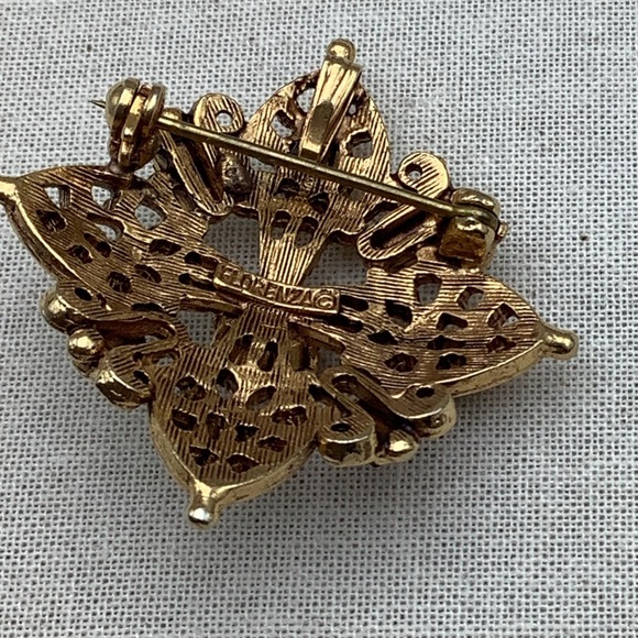 Vintage Florenza signed Gold and Green Brooch - Picture 3 of 3